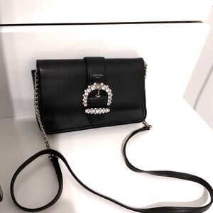 Jimmy Choo Calfskin Crystal Cheri Wallet on Chain (Leather Shoulder Bag)